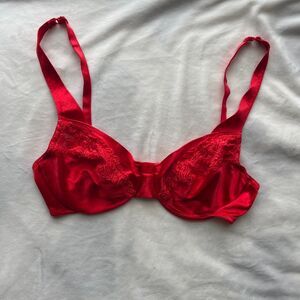 Vintage 90s Victoria’s Secret Gold Label satin and lace red bra thick straps 36C